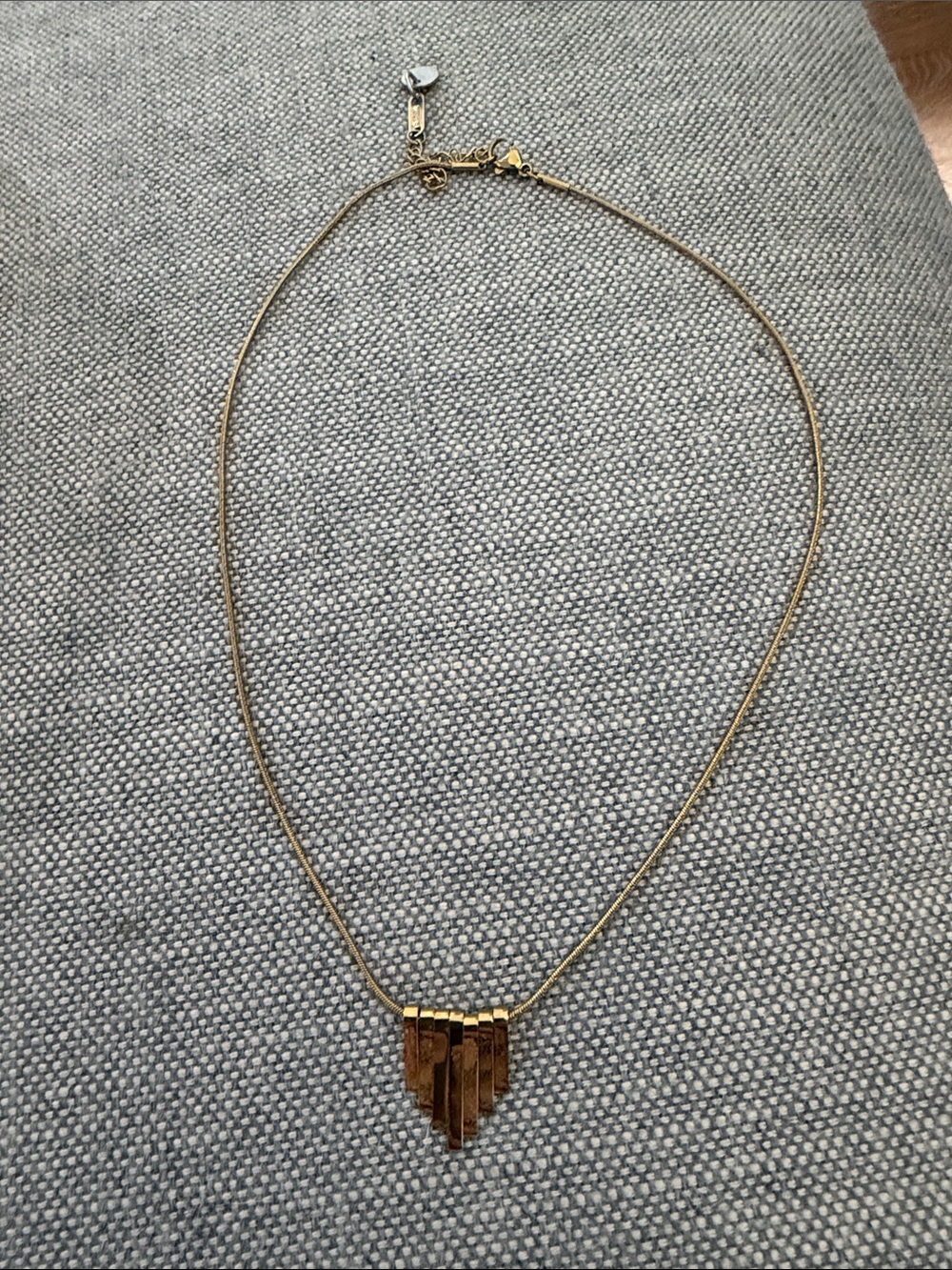 “Phoenix” Gold Tone Women's Pendant Necklace with Layered Bar Accent